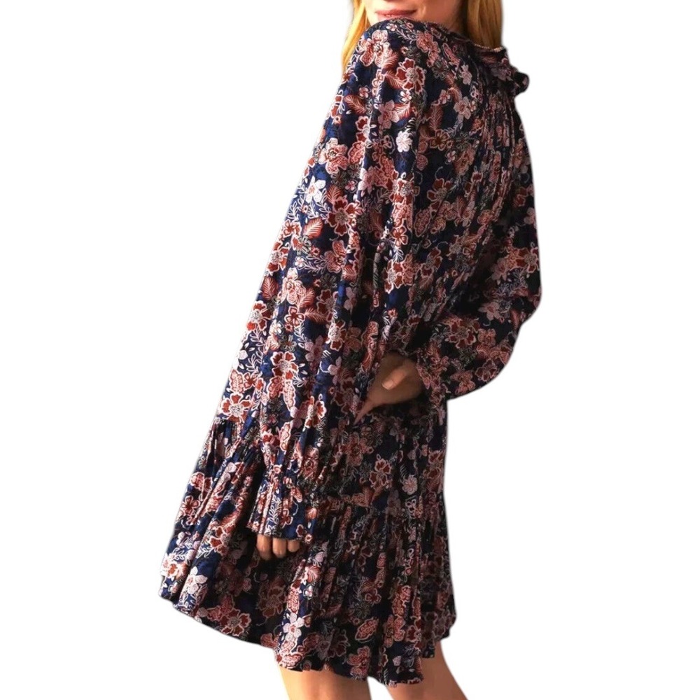 Anthropologie Sundry‎ Boho Floral Print Long Sleeve Tiered Mini Dress Size Small